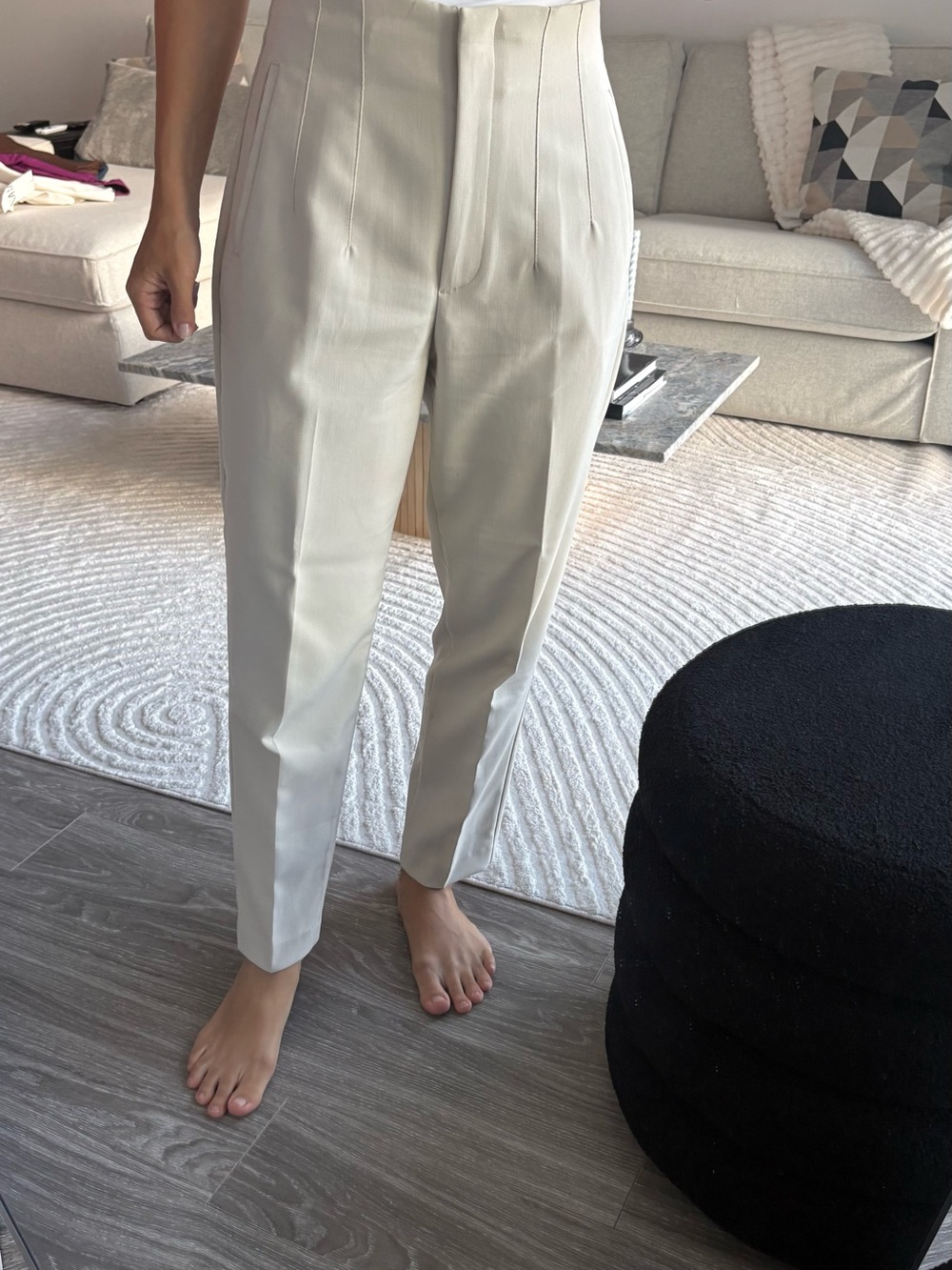 ZaraTailored High-Waist Tapered Pants in Beige